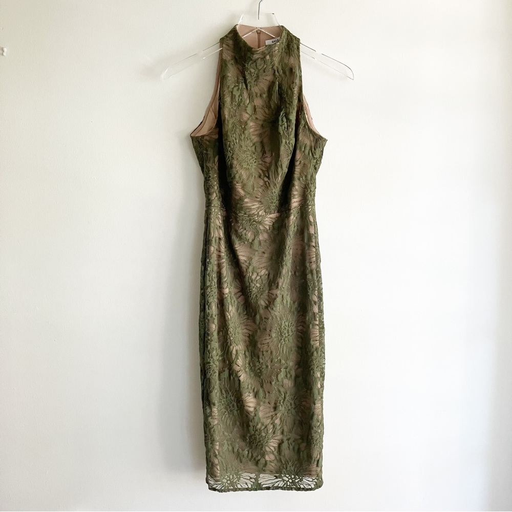 Bailey 44 Size 2 Dress Green Lace Sleeveless Halter Midi Sheath Pencil Lined